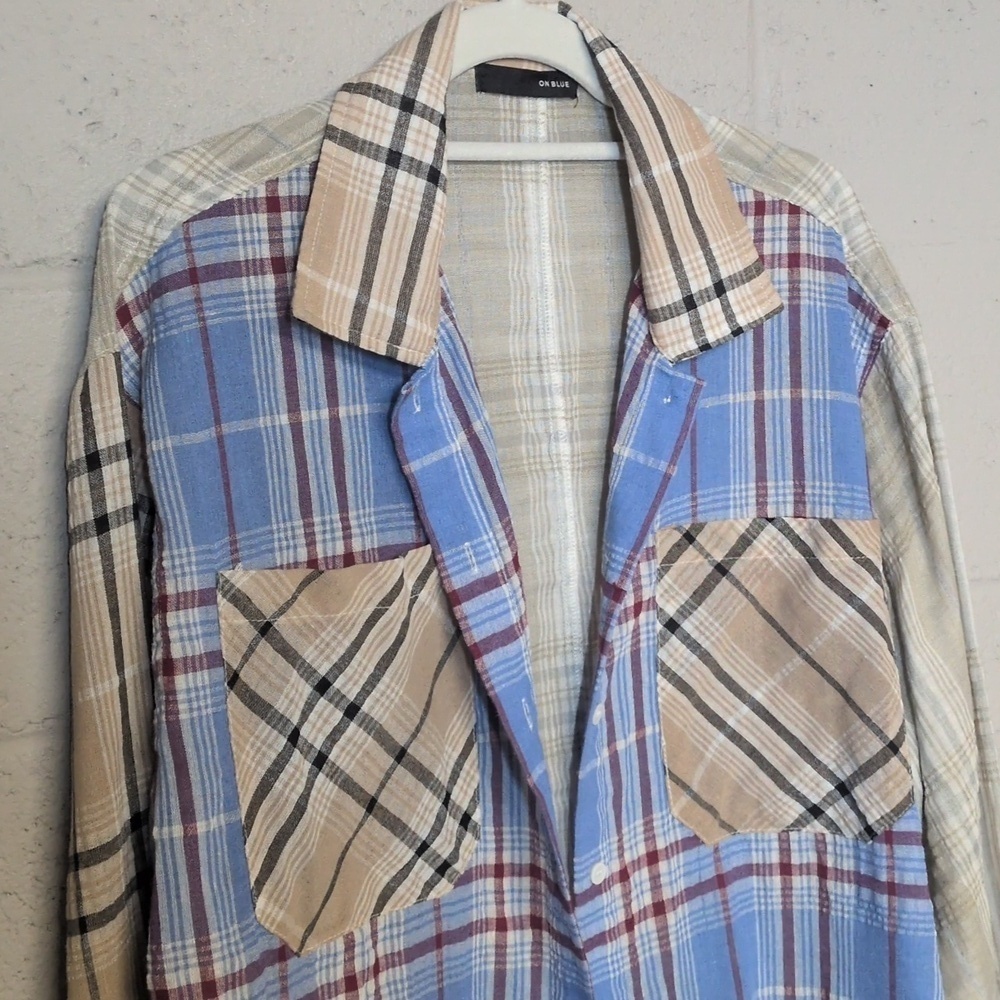 Plaid Patchwork Cotton Blend Button-Up Shirt Size Small, Coastal Grandma, Preppy - Picture 4 of 7